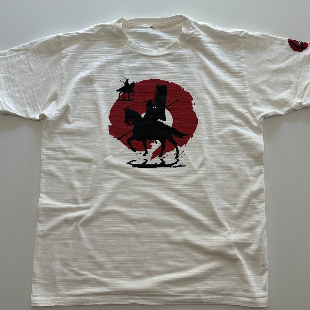 Samurai White T-shirt Vintage Japanese Anime 2XL Textured Streetwear Ridged